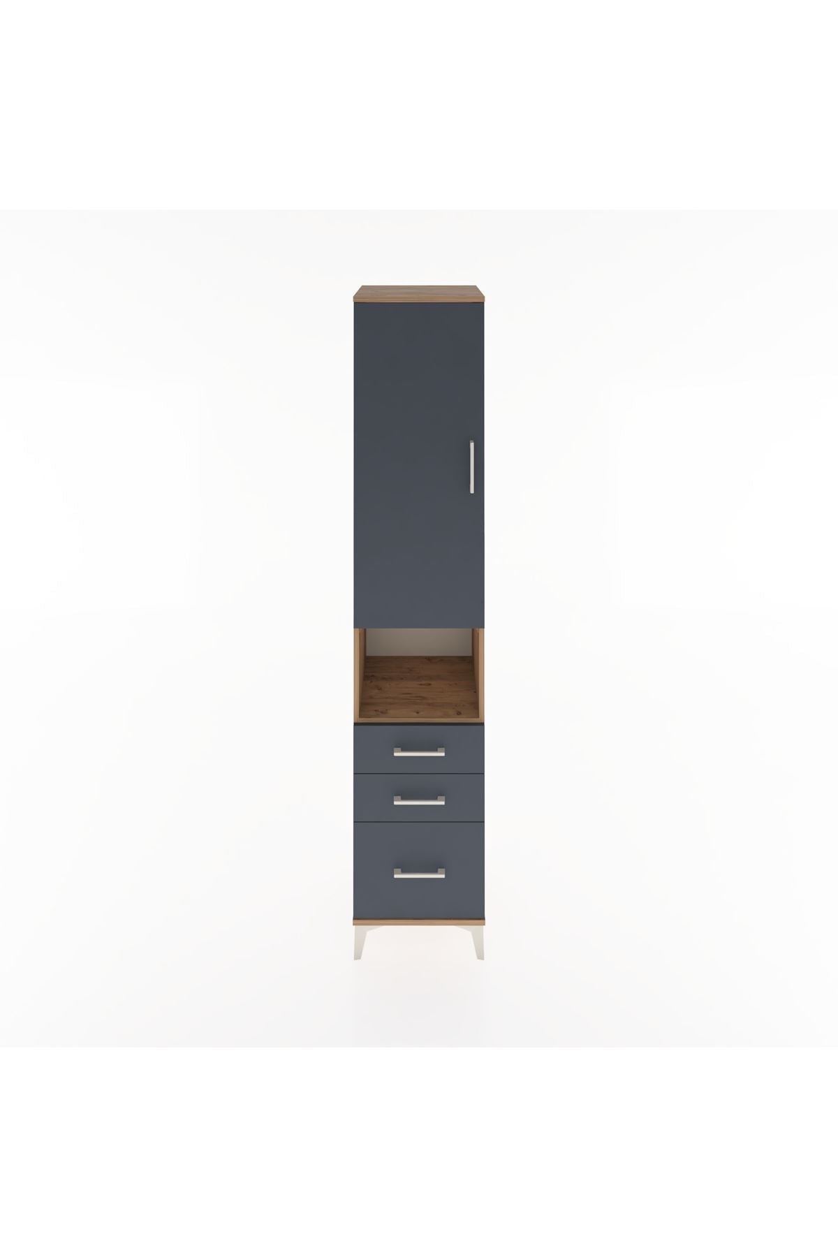 Hyperion Dolap 3 Raflı 3 Çekmeceli Tek Askılı 44x44x221 Çam-Antrasit