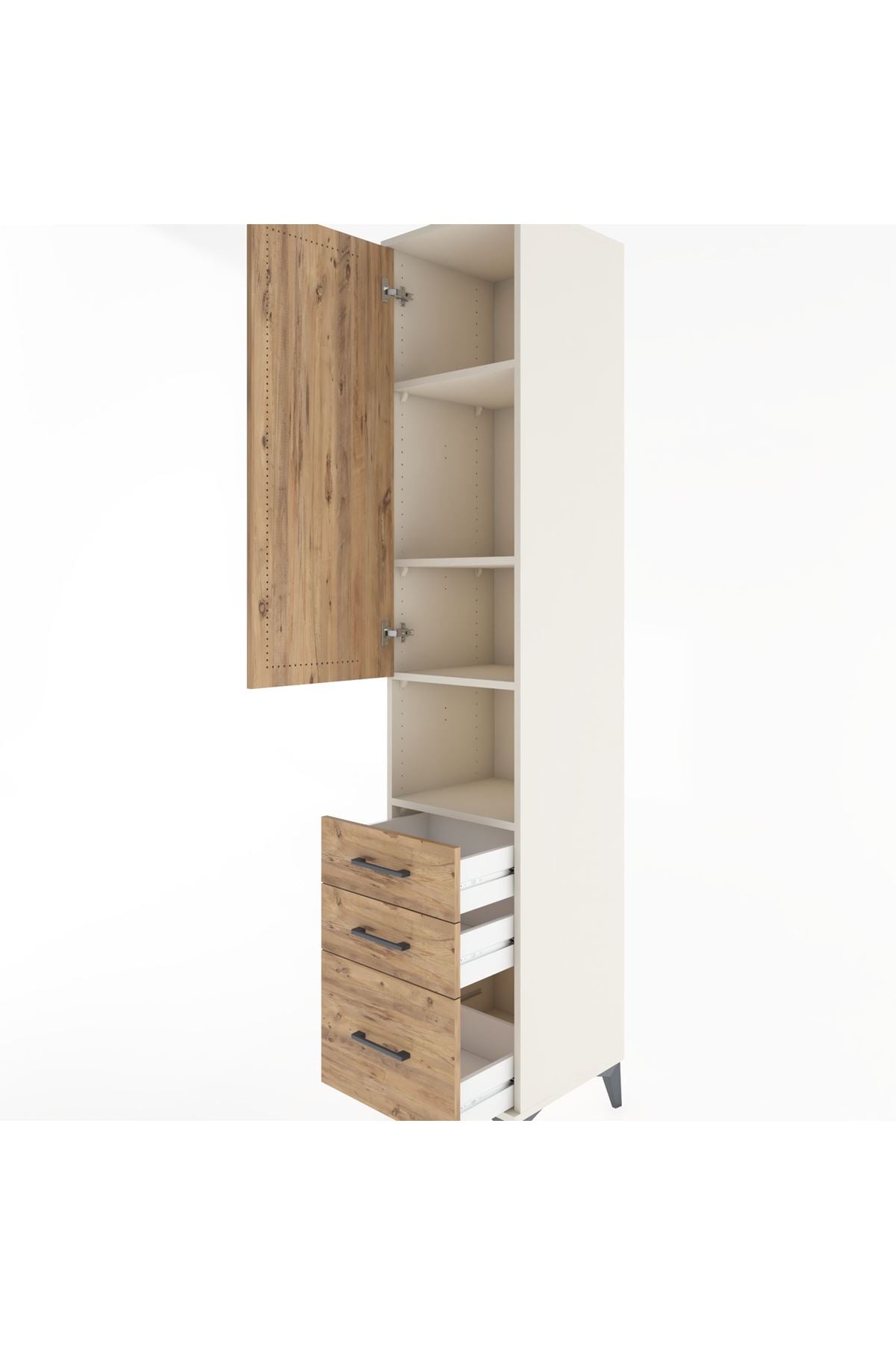 Hyperion Dolap 4 Raflı 3 Çekmeceli Tek Kapaklı 44x44x221 Aytaşı-Çam