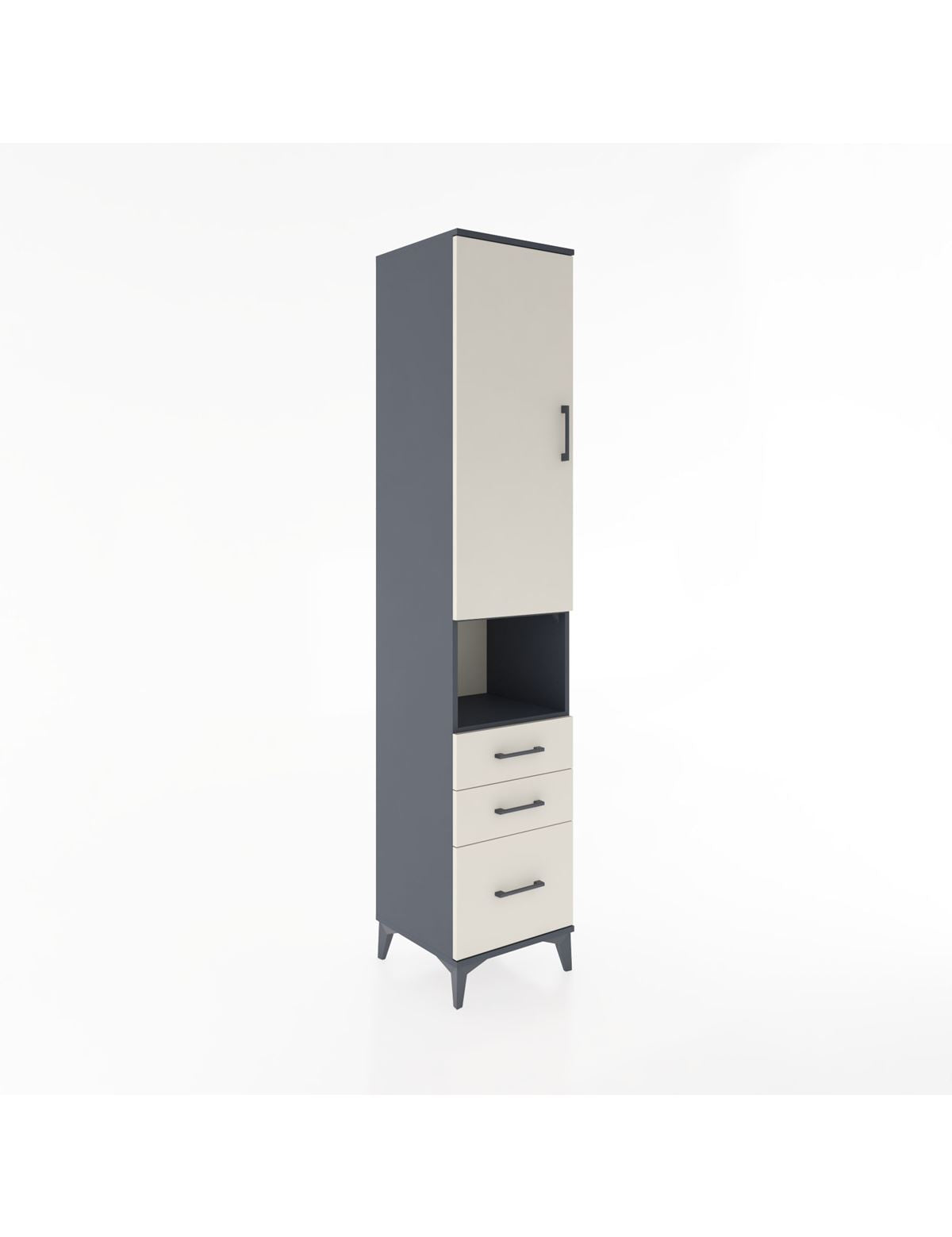 Hyperion Dolap 4 Raflı 3 Çekmeceli Tek Kapaklı 44x44x221 Antrasit-Aytaşı