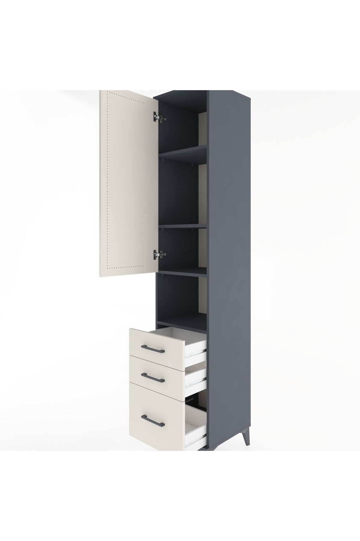 Hyperion Dolap 4 Raflı 3 Çekmeceli Tek Kapaklı 44x44x221 Antrasit-Aytaşı