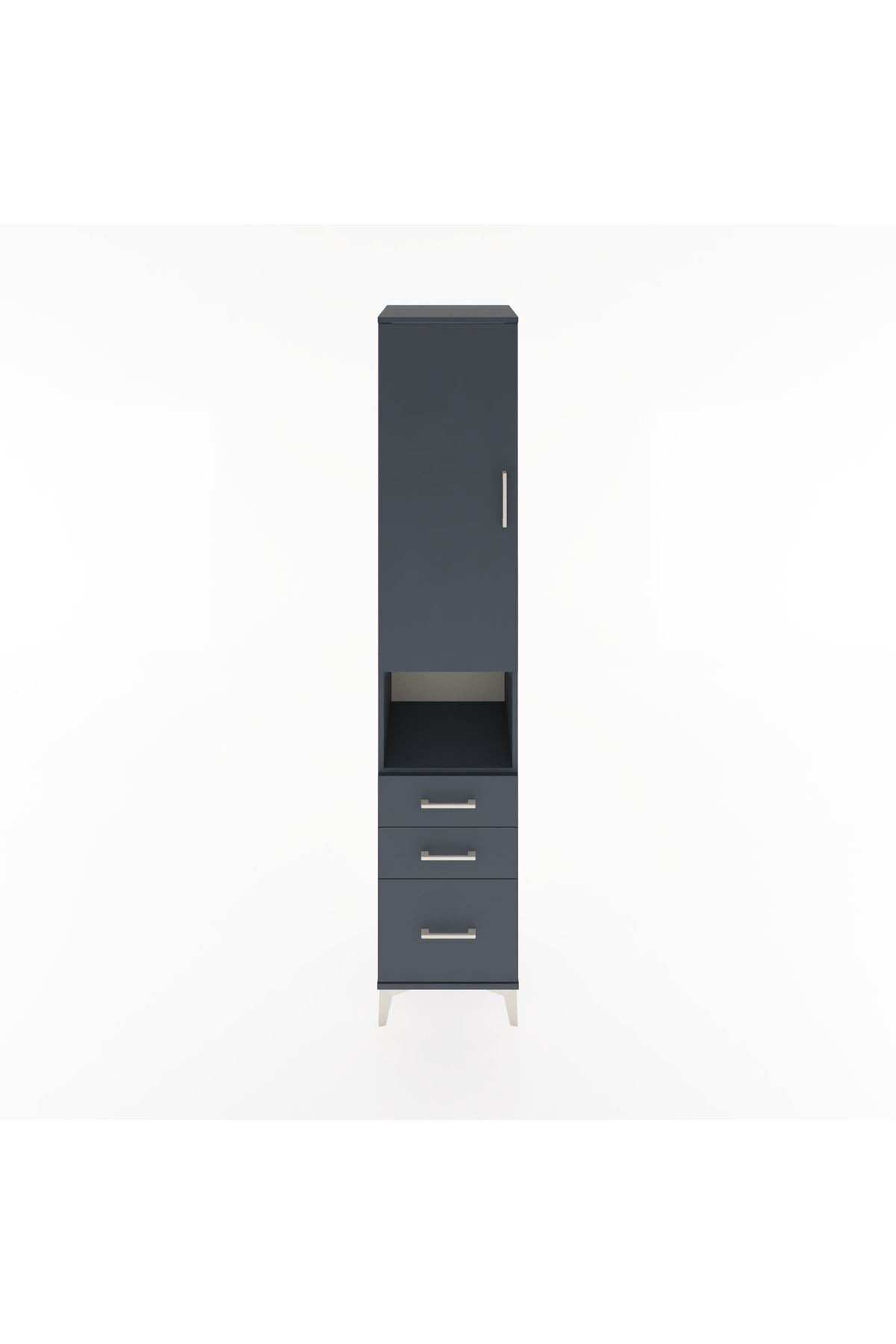 Hyperion Dolap 4 Raflı 3 Çekmeceli Tek Kapaklı 44x44x221 Antrasit-Antrasit