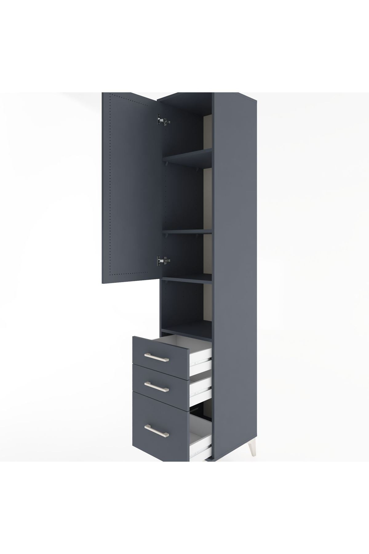 Hyperion Dolap 4 Raflı 3 Çekmeceli Tek Kapaklı 44x44x221 Antrasit-Antrasit
