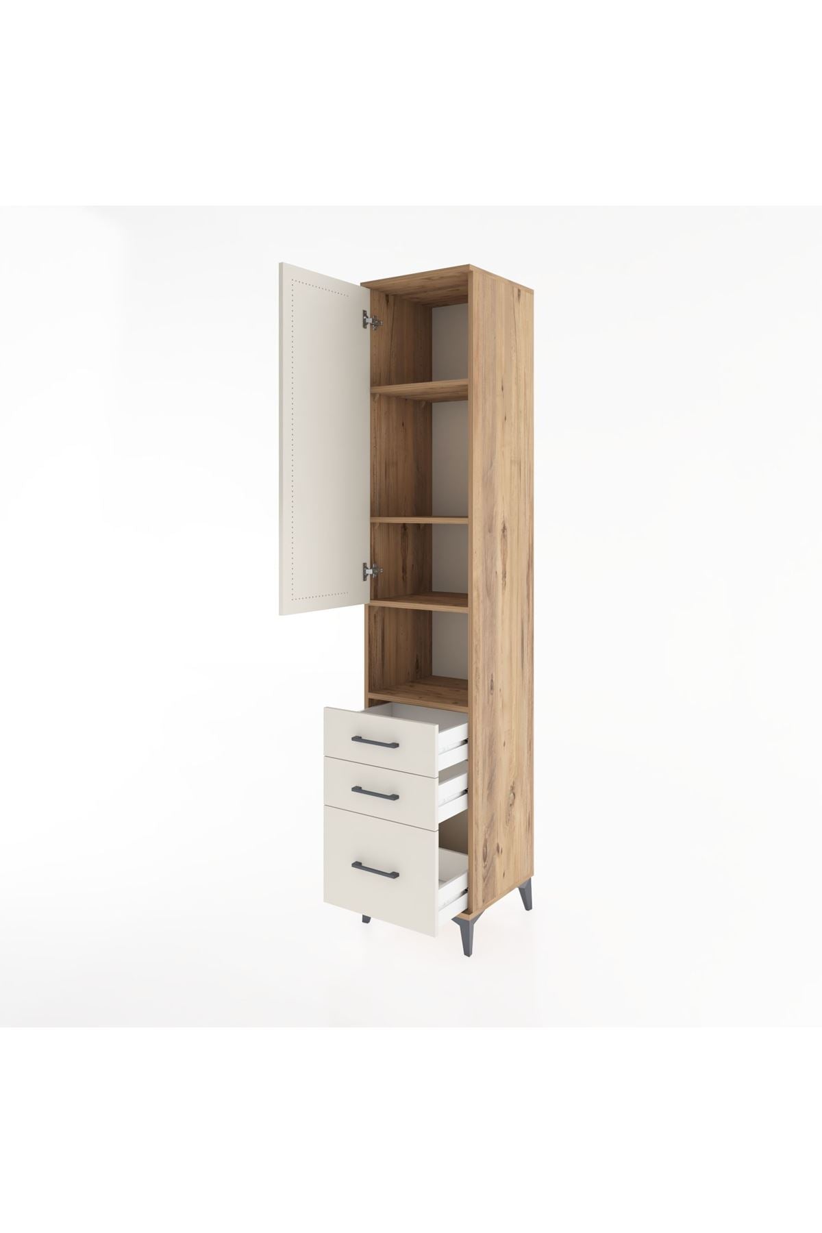 Hyperion Dolap 4 Raflı 3 Çekmeceli Tek Kapaklı 44x44x221 Çam-Aytaşı