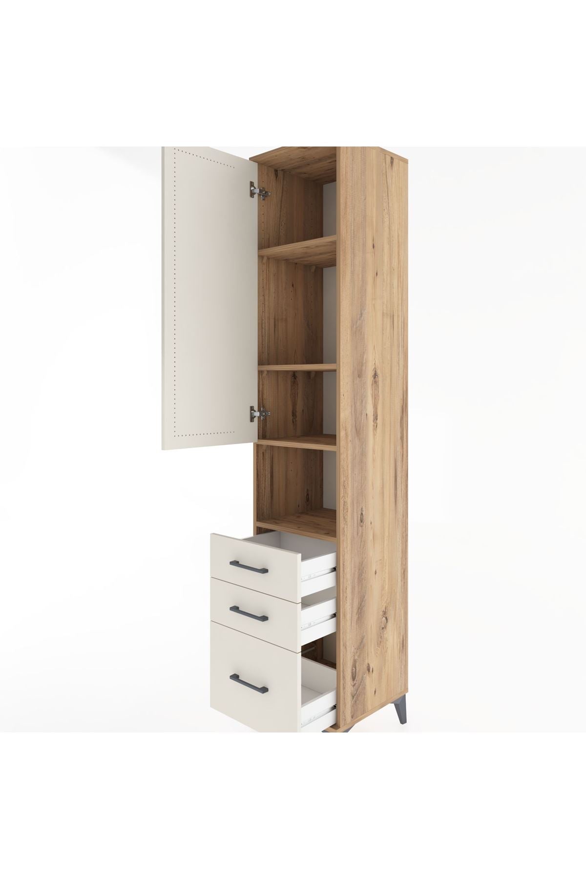 Hyperion Dolap 4 Raflı 3 Çekmeceli Tek Kapaklı 44x44x221 Çam-Aytaşı