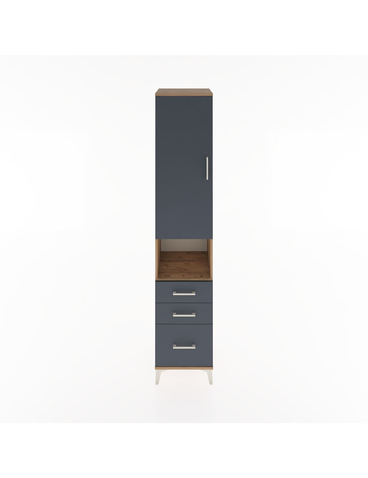 Hyperion Dolap 4 Raflı 3 Çekmeceli Tek Kapaklı 44x44x221 Çam-Antrasit