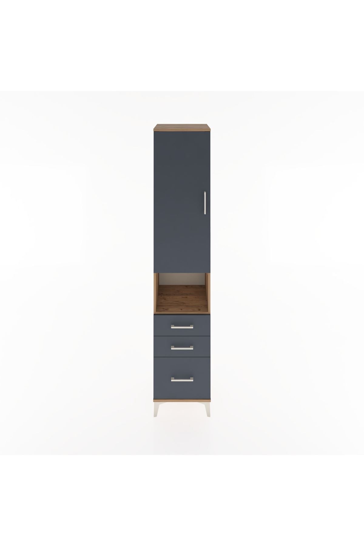 Hyperion Dolap 4 Raflı 3 Çekmeceli Tek Kapaklı 44x44x221 Çam-Antrasit