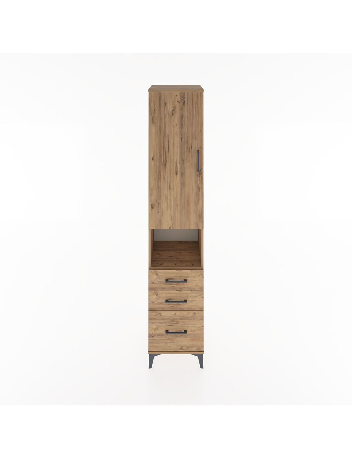 Hyperion Dolap 4 Raflı 3 Çekmeceli Tek Kapaklı 44x44x221 Çam-Çam