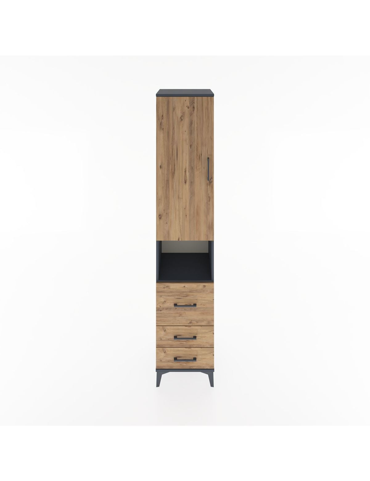 Hyperion Dolap 3 Raflı 3 Çekmeceli Tek Askılı 44x44x221 Antrasit-Çam