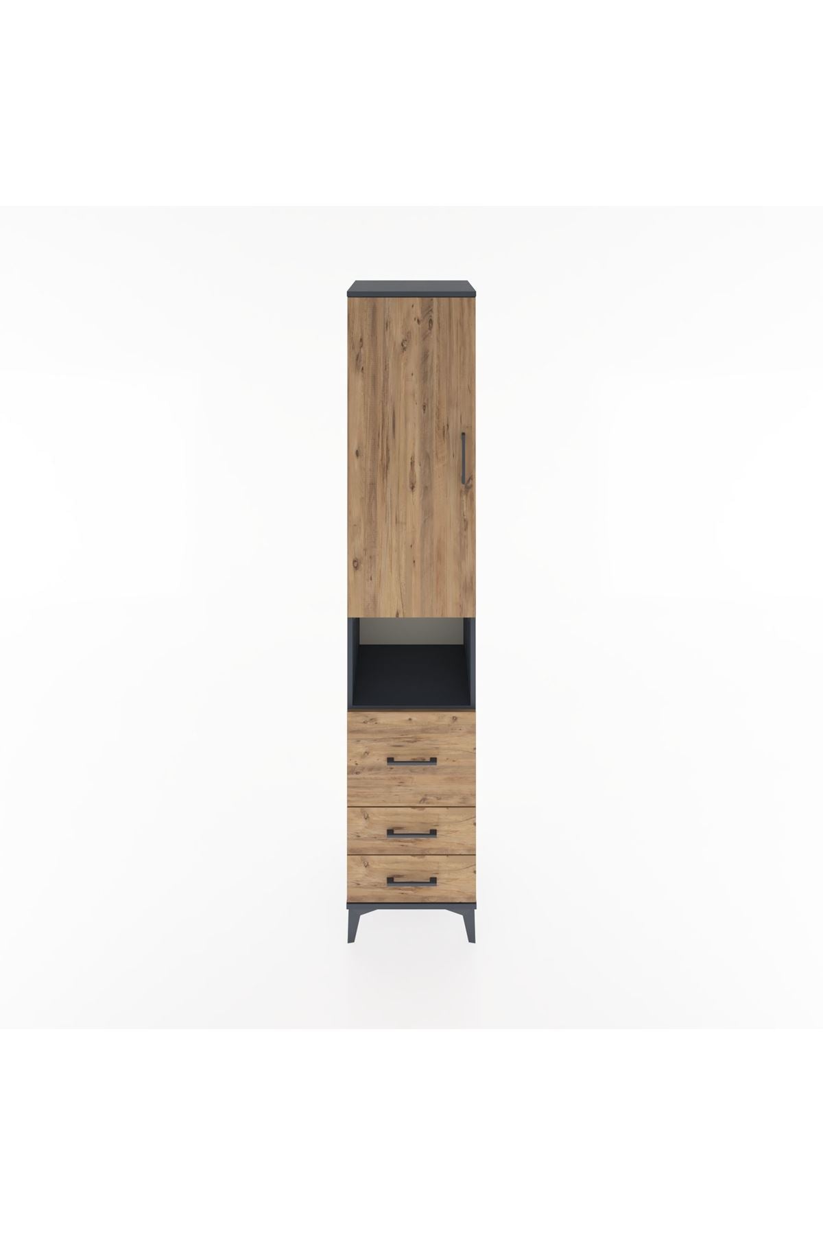 Hyperion Dolap 3 Raflı 3 Çekmeceli Tek Askılı 44x44x221 Antrasit-Çam