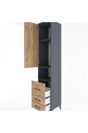 Hyperion Dolap 3 Raflı 3 Çekmeceli Tek Askılı 44x44x221 Antrasit-Çam