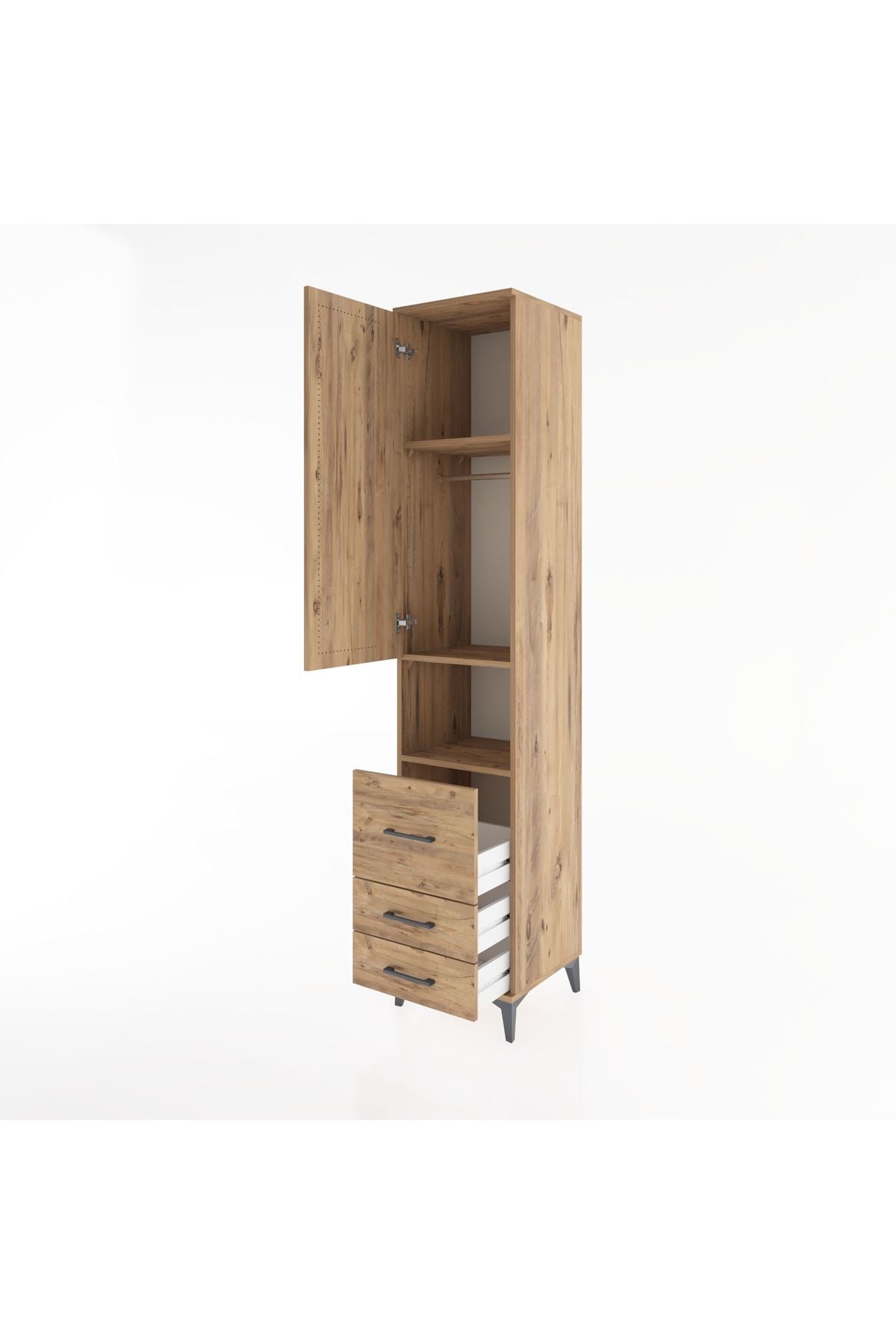 Hyperion Dolap 3 Raflı 3 Çekmeceli Tek Askılı 44x44x221 Çam-Çam