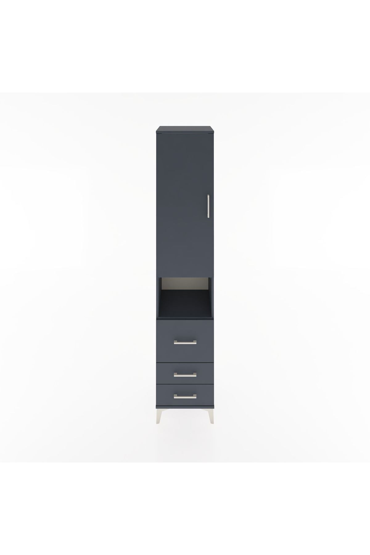 Hyperion Dolap 4 Raflı 3 Çekmeceli Tek Kapaklı 44x44x221 Antrasit-Antrasit