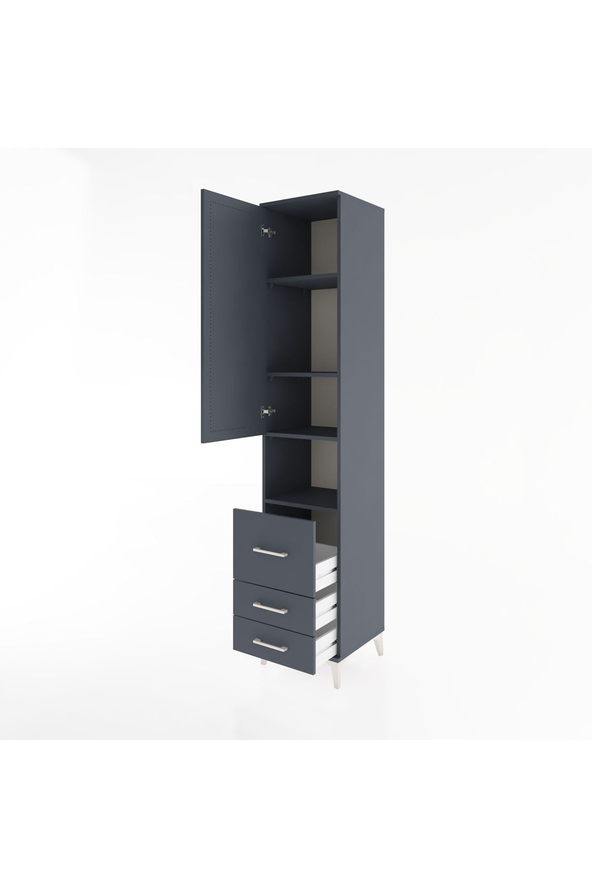 Hyperion Dolap 4 Raflı 3 Çekmeceli Tek Kapaklı 44x44x221 Antrasit-Antrasit
