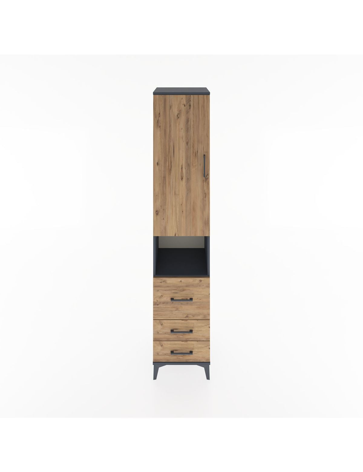 Hyperion Dolap 4 Raflı 3 Çekmeceli Tek Kapaklı 44x44x221 Antrasit-Çam