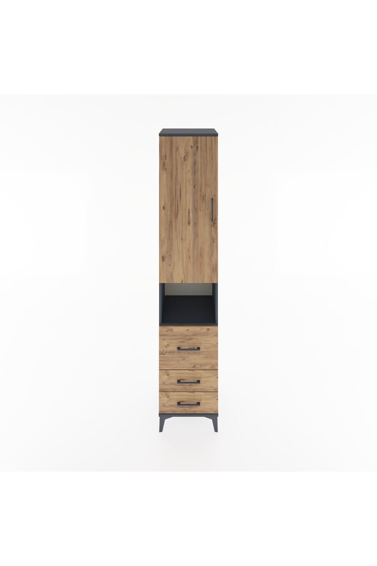 Hyperion Dolap 4 Raflı 3 Çekmeceli Tek Kapaklı 44x44x221 Antrasit-Çam