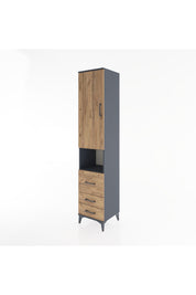 Hyperion Dolap 4 Raflı 3 Çekmeceli Tek Kapaklı 44x44x221 Antrasit-Çam