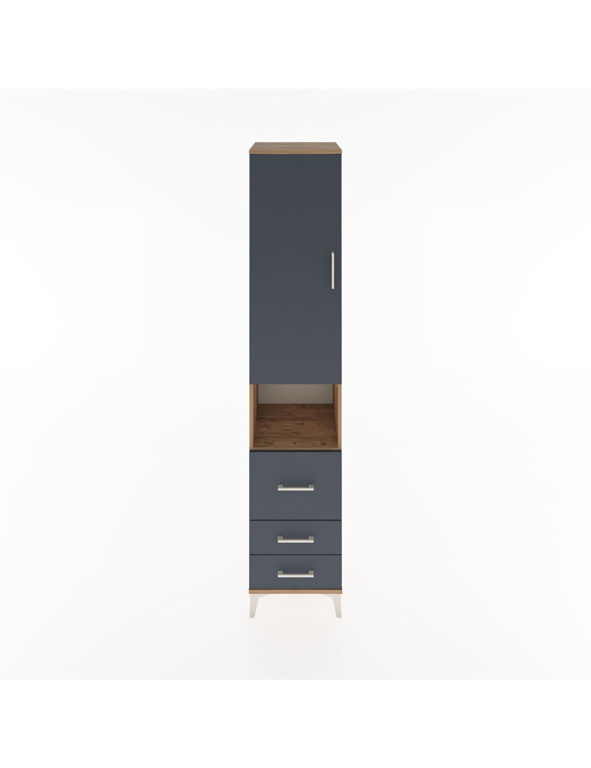 Hyperion Dolap 4 Raflı 3 Çekmeceli Tek Kapaklı 44x44x221 Çam-Antrasit