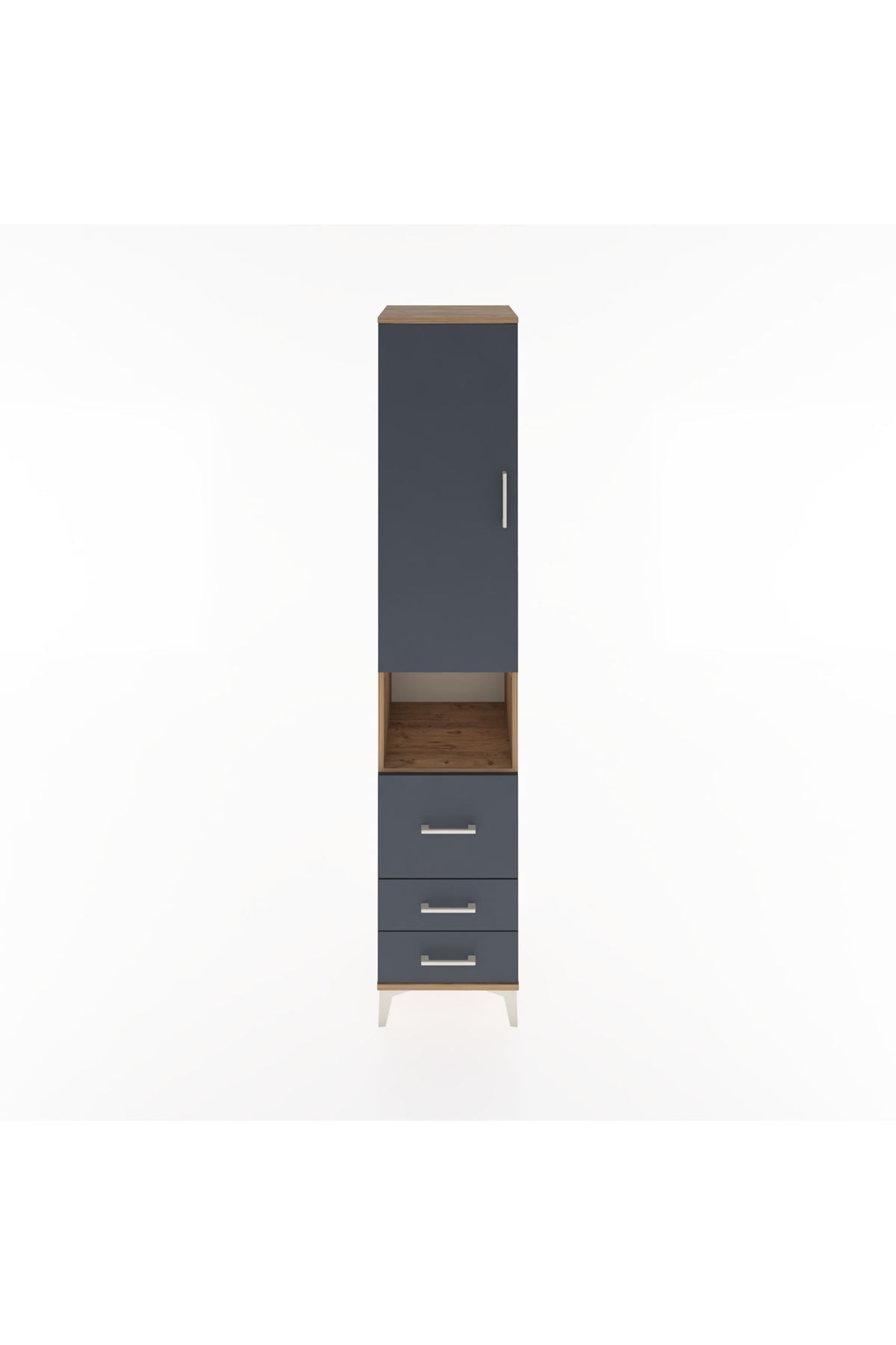 Hyperion Dolap 4 Raflı 3 Çekmeceli Tek Kapaklı 44x44x221 Çam-Antrasit