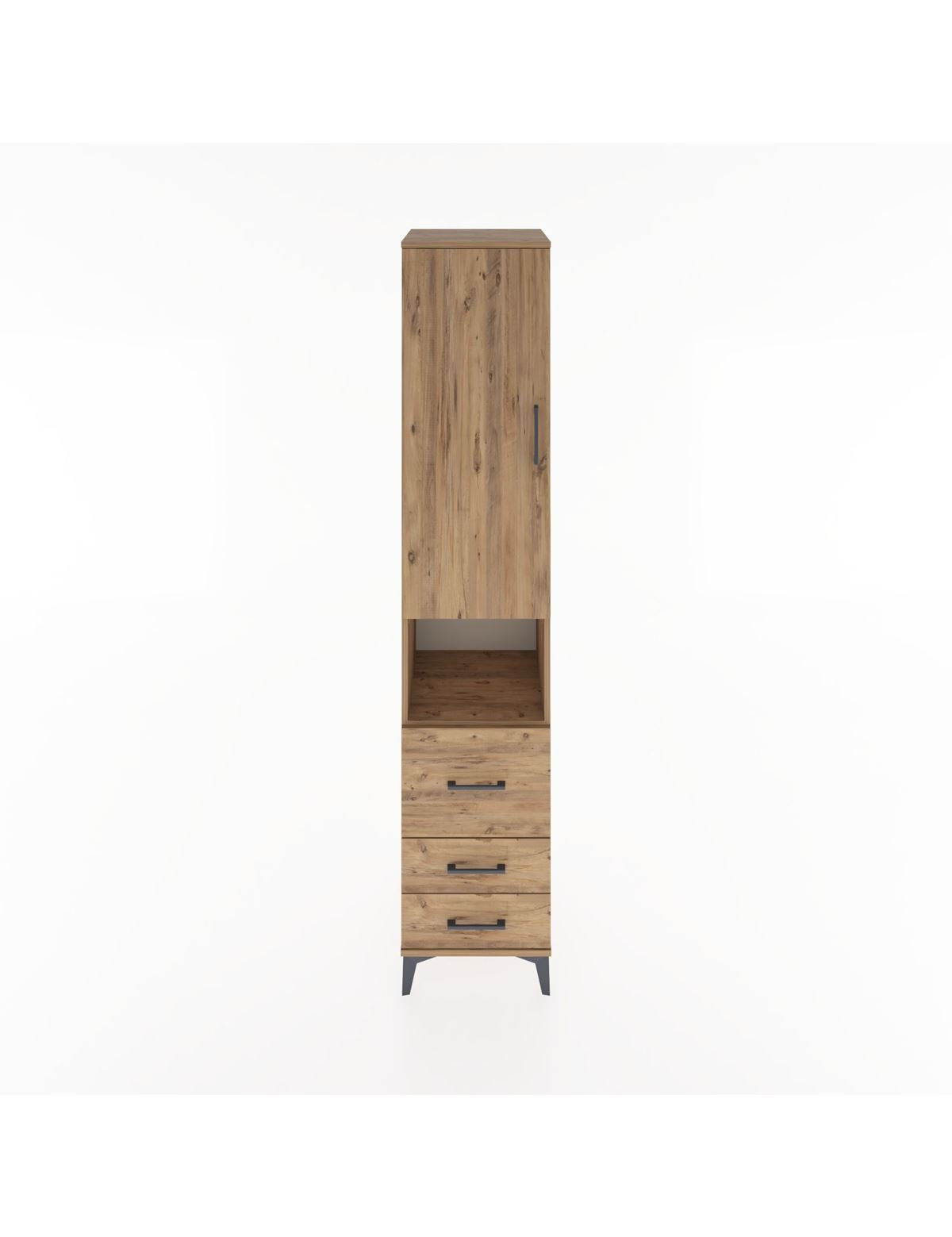 Hyperion Dolap 4 Raflı 3 Çekmeceli Tek Kapaklı 44x44x221 Çam-Çam