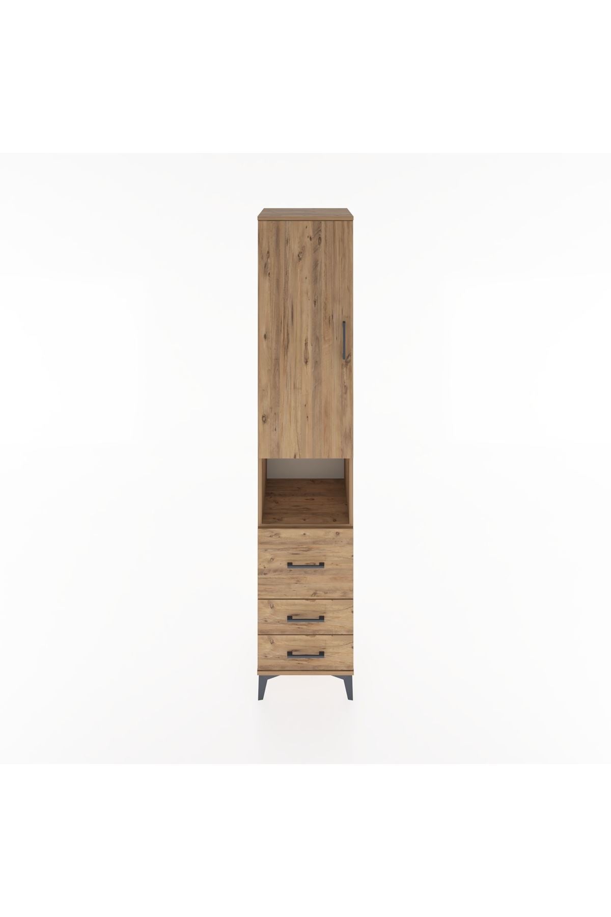 Hyperion Dolap 4 Raflı 3 Çekmeceli Tek Kapaklı 44x44x221 Çam-Çam