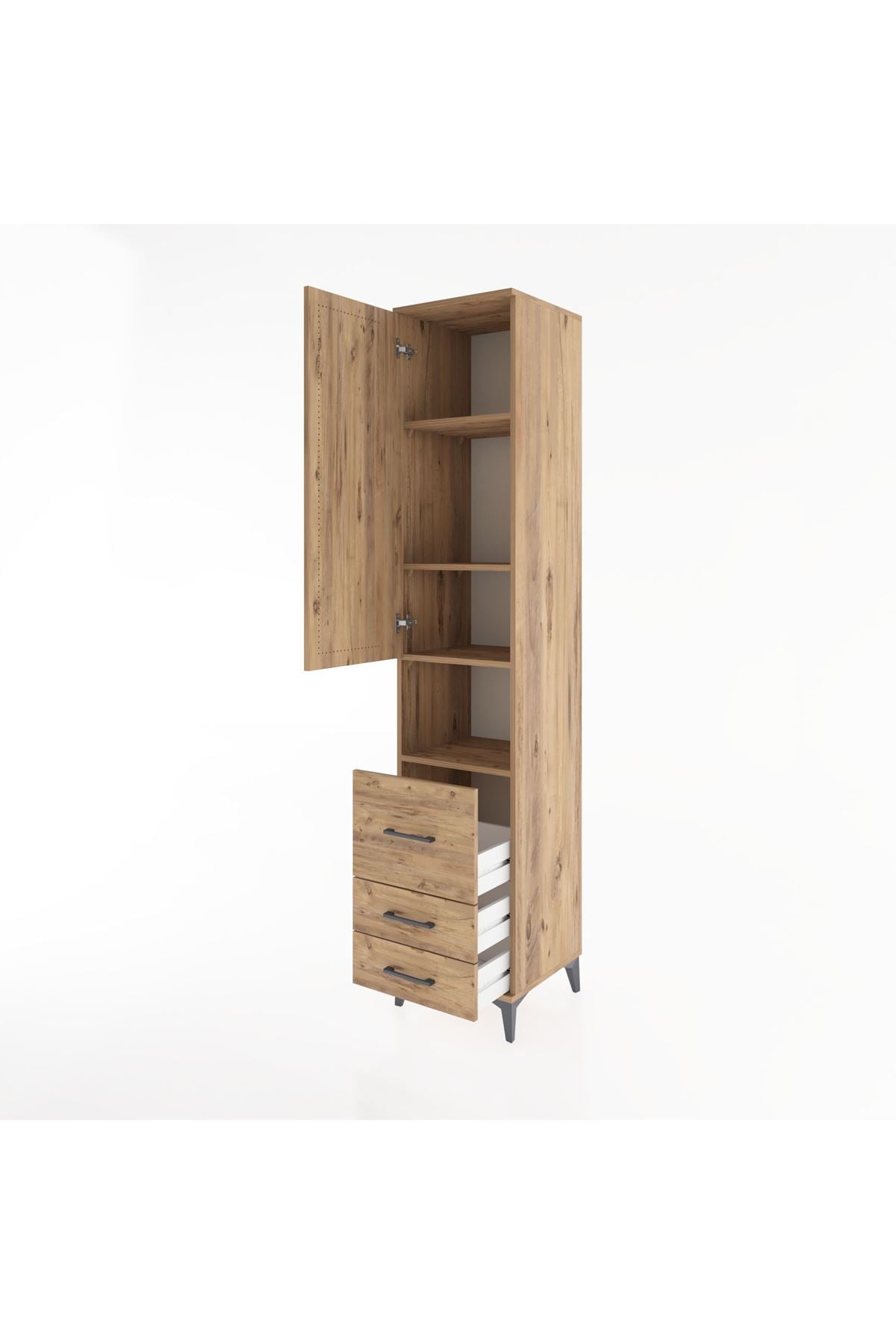 Hyperion Dolap 4 Raflı 3 Çekmeceli Tek Kapaklı 44x44x221 Çam-Çam