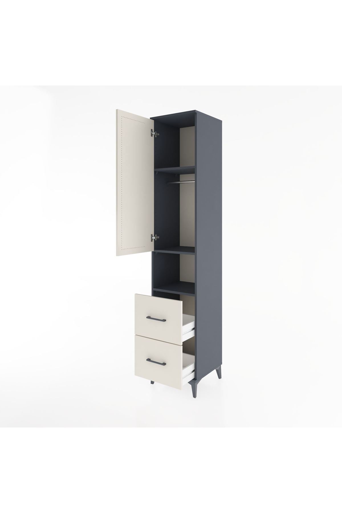 Hyperion Dolap 3 Raflı 2 Çekmeceli Tek Askılı 44x44x221 Antrasit-Aytaşı