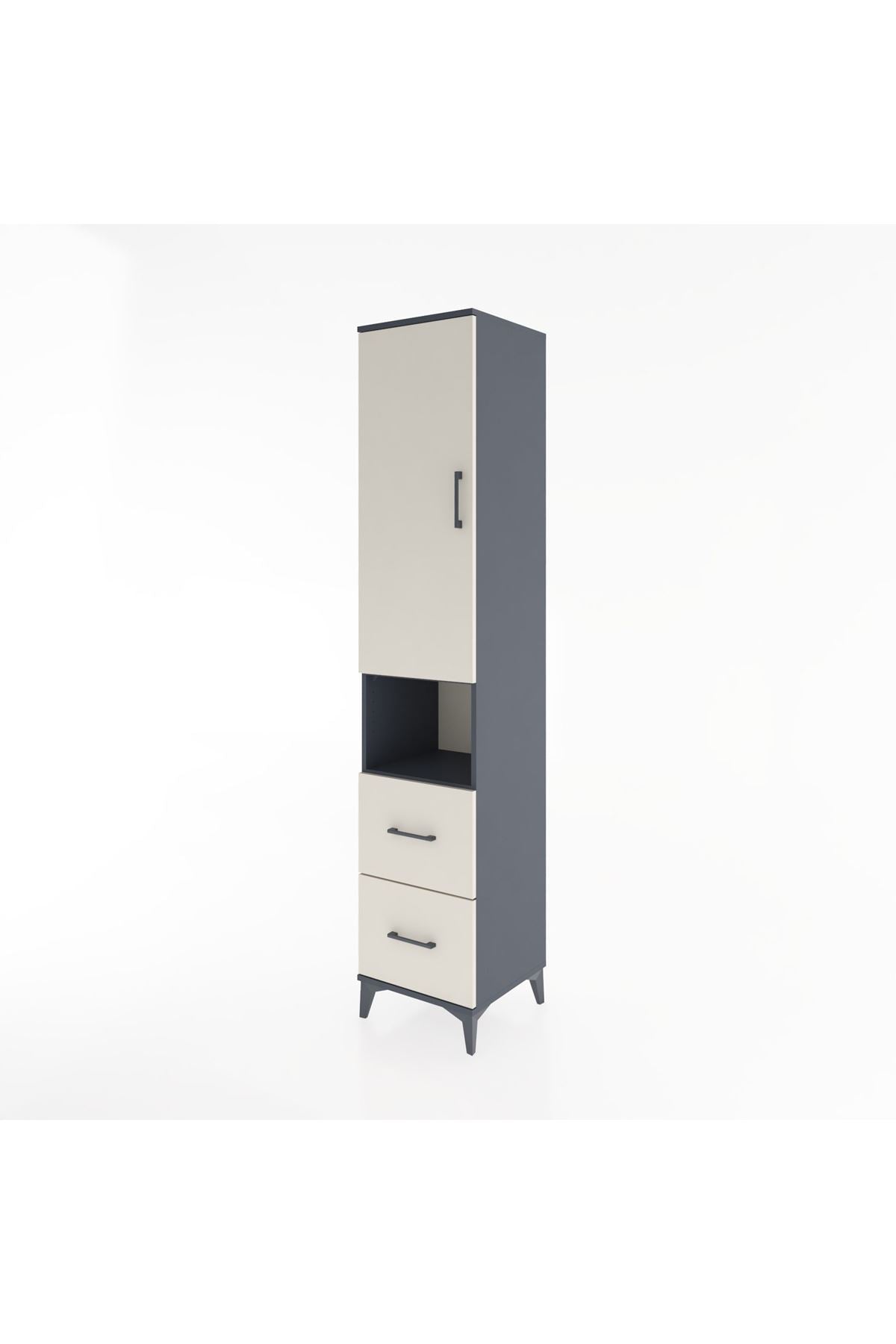 Hyperion Dolap 3 Raflı 2 Çekmeceli Tek Askılı 44x44x221 Antrasit-Aytaşı