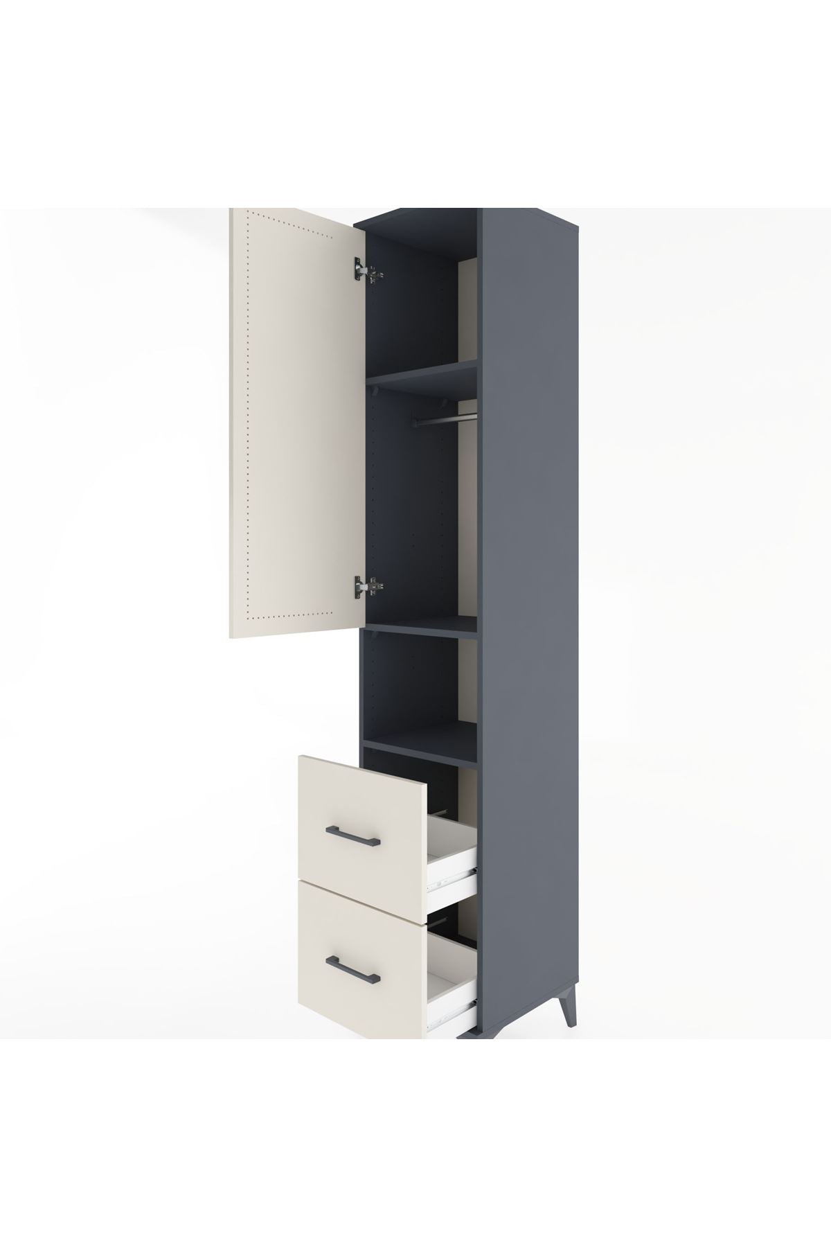 Hyperion Dolap 3 Raflı 2 Çekmeceli Tek Askılı 44x44x221 Antrasit-Aytaşı