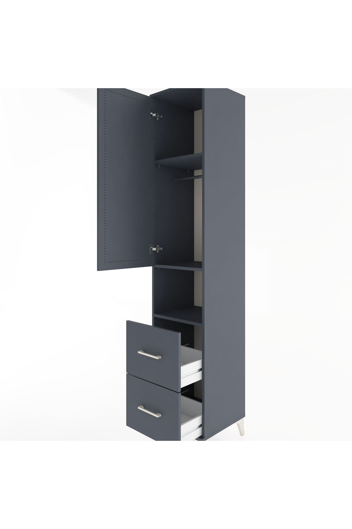 Hyperion Dolap 3 Raflı 2 Çekmeceli Tek Askılı 44x44x221 Antrasit-Antrasit