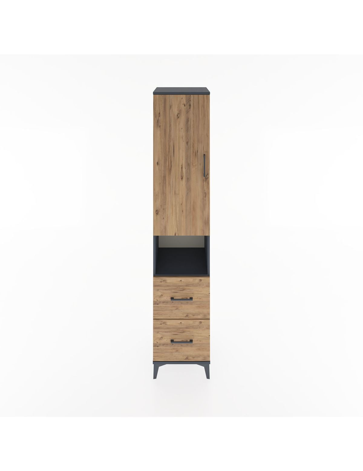 Hyperion Dolap 3 Raflı 2 Çekmeceli Tek Askılı 44x44x221 Antrasit-Çam