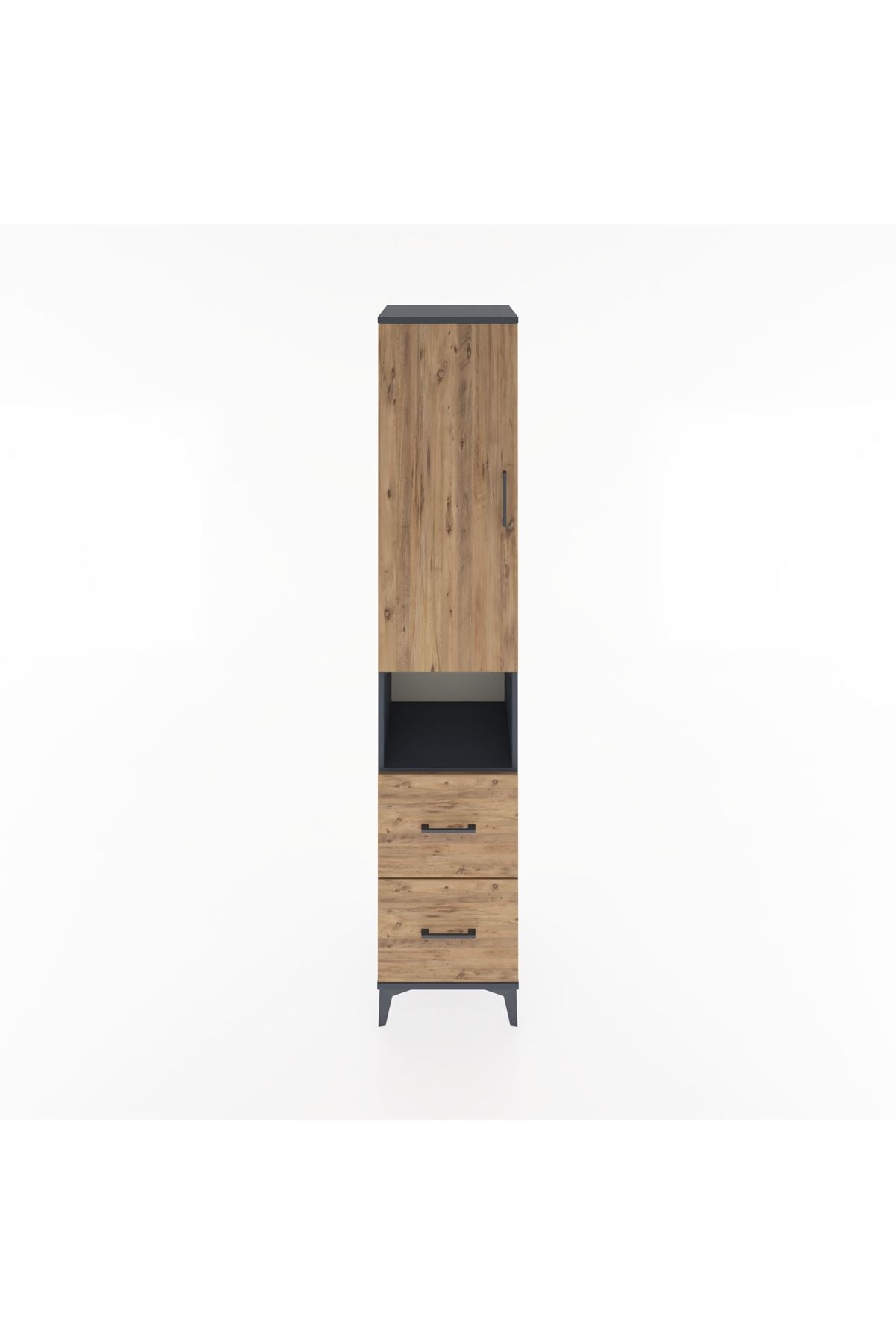 Hyperion Dolap 3 Raflı 2 Çekmeceli Tek Askılı 44x44x221 Antrasit-Çam