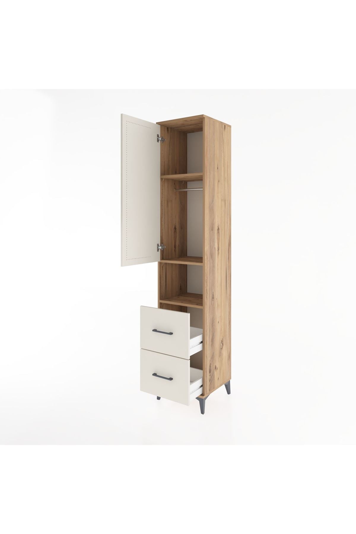 Hyperion Dolap 3 Raflı 2 Çekmeceli Tek Askılı 44x44x221 Çam-Aytaşı