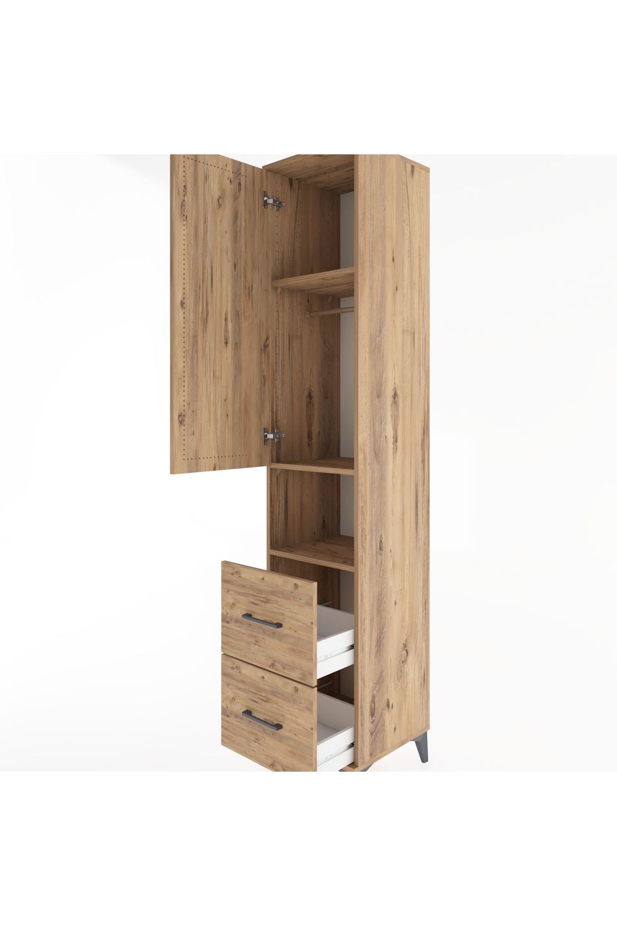 Hyperion Dolap 3 Raflı 2 Çekmeceli Tek Askılı 44x44x221 Çam-Çam