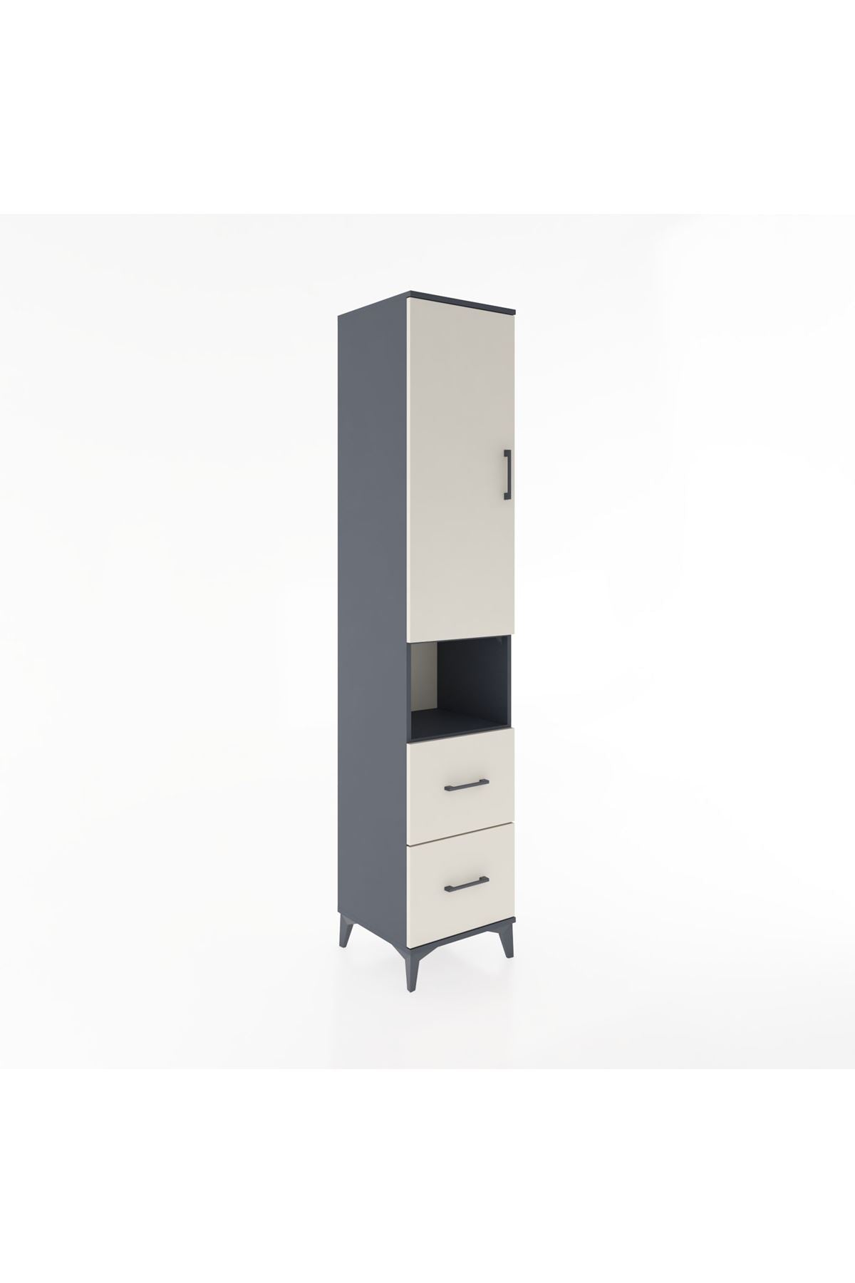 Hyperion Dolap 4 Raflı 2 Çekmeceli Tek Kapaklı 44x44x221 Antrasit-Aytaşı