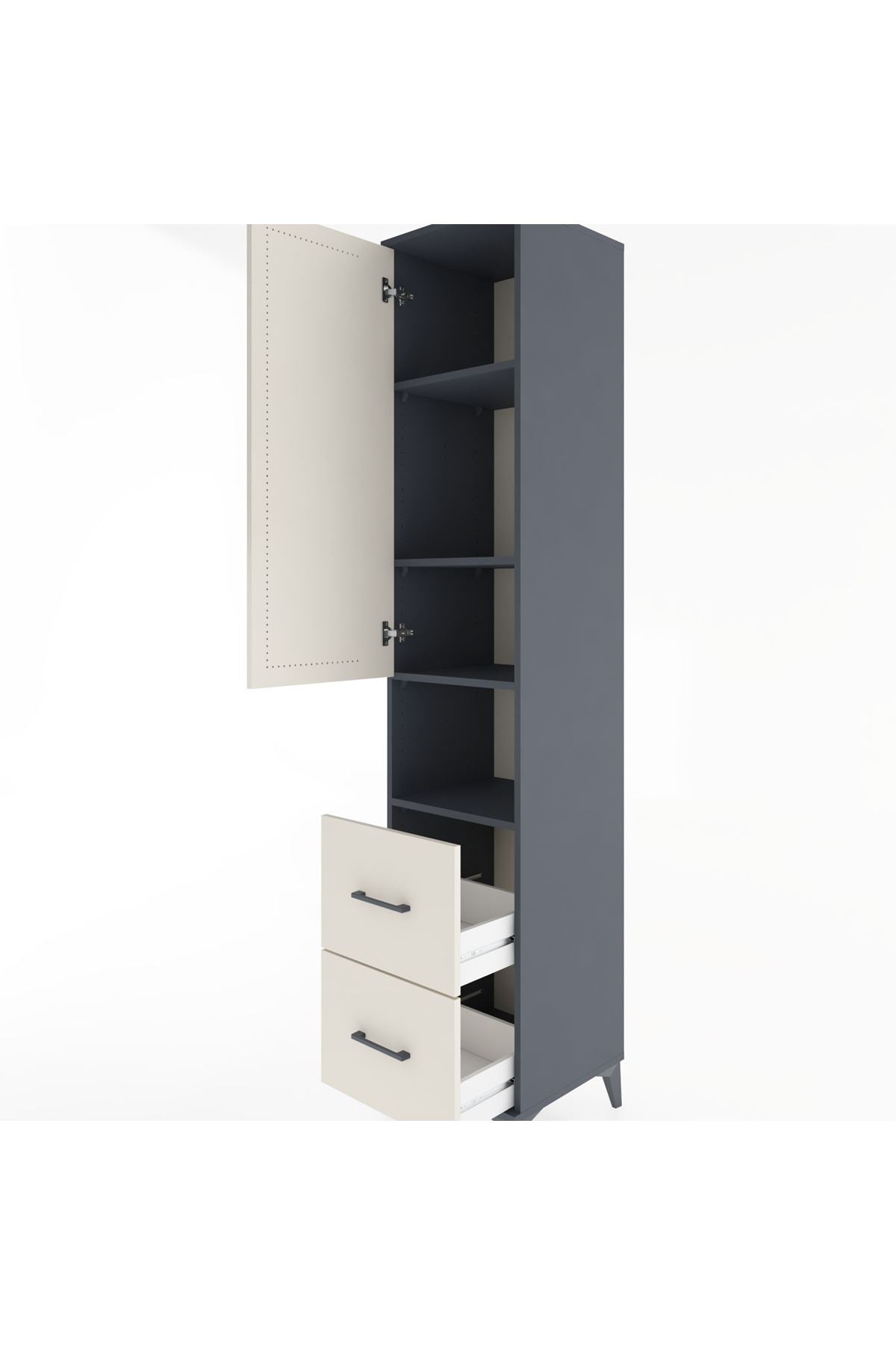 Hyperion Dolap 4 Raflı 2 Çekmeceli Tek Kapaklı 44x44x221 Antrasit-Aytaşı