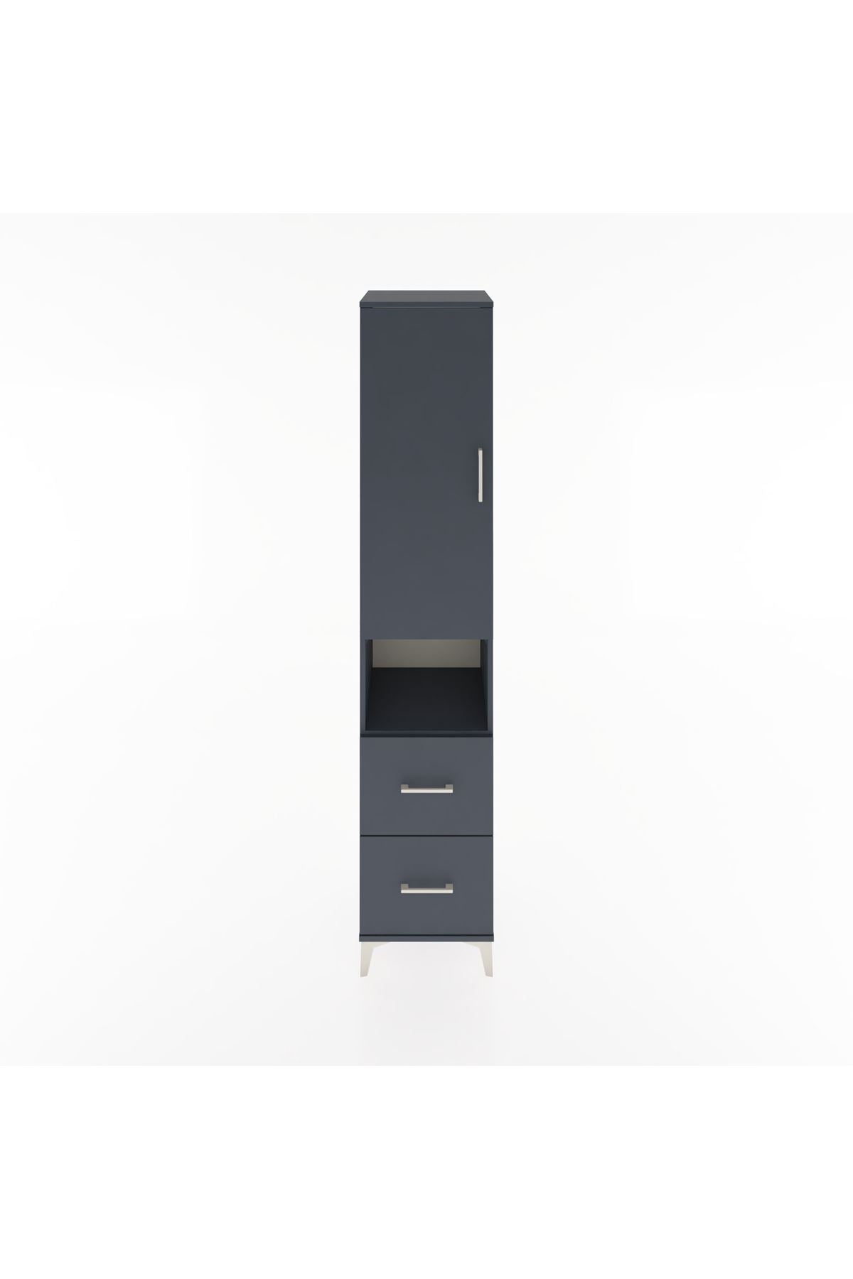 Hyperion Dolap 4 Raflı 2 Çekmeceli Tek Kapaklı 44x44x221 Antrasit-Antrasit