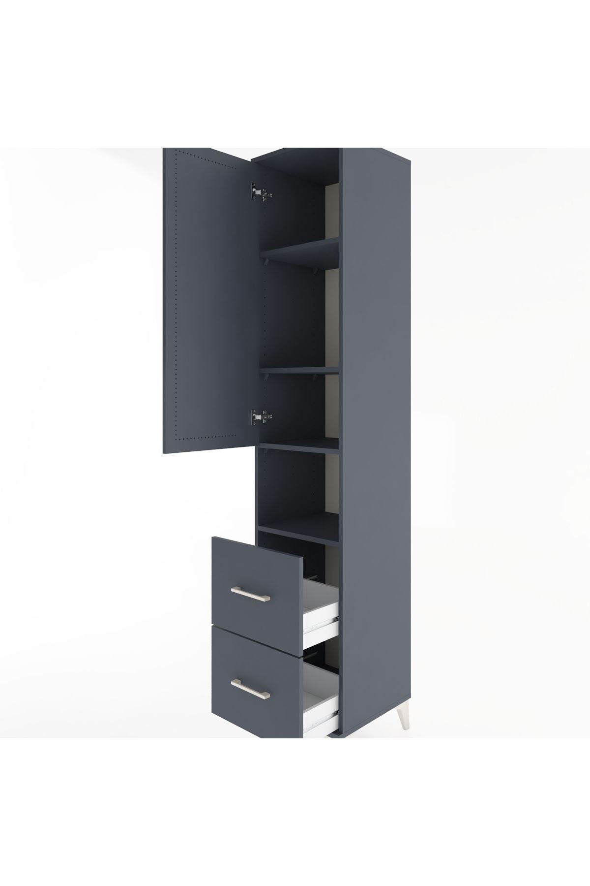 Hyperion Dolap 4 Raflı 2 Çekmeceli Tek Kapaklı 44x44x221 Antrasit-Antrasit
