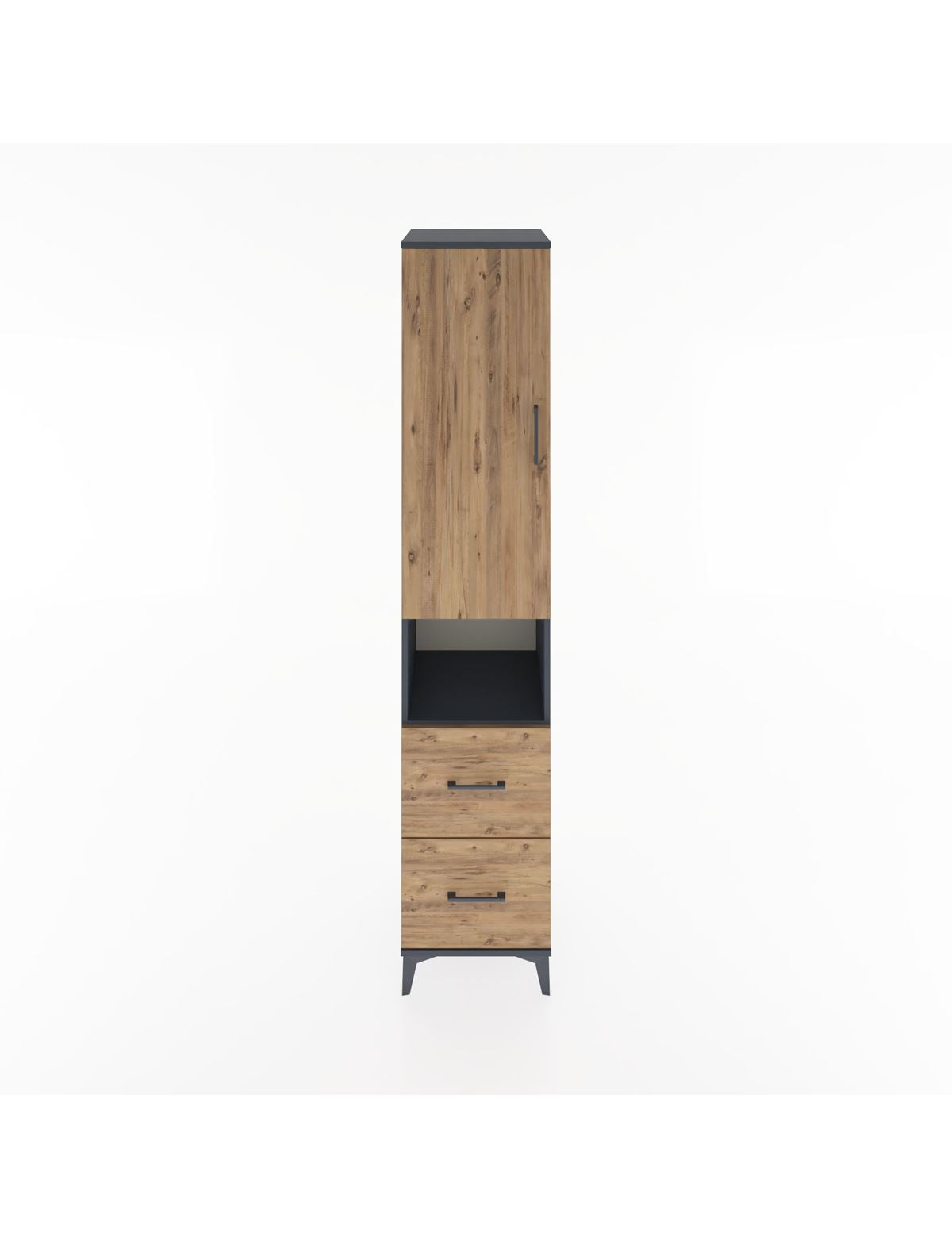 Hyperion Dolap 4 Raflı 2 Çekmeceli Tek Kapaklı 44x44x221 Antrasit-Çam