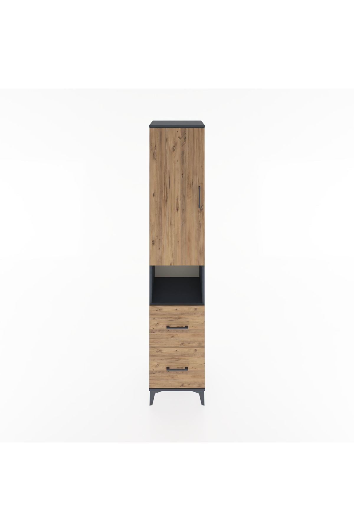 Hyperion Dolap 4 Raflı 2 Çekmeceli Tek Kapaklı 44x44x221 Antrasit-Çam