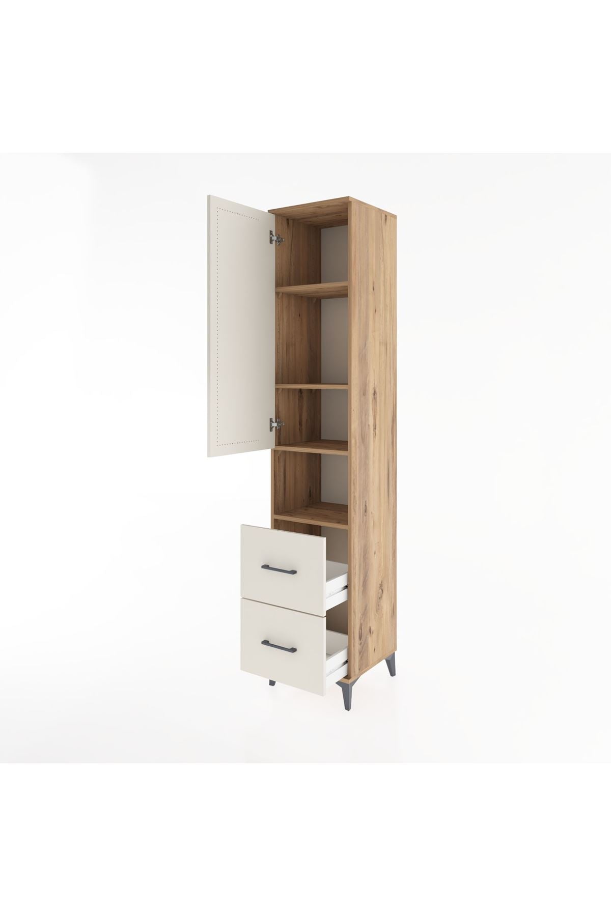 Hyperion Dolap 4 Raflı 2 Çekmeceli Tek Kapaklı 44x44x221 Çam-Aytaşı