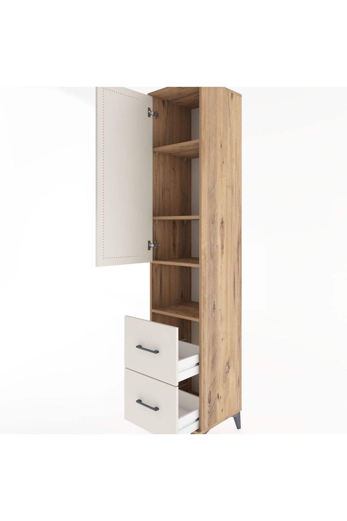 Hyperion Dolap 4 Raflı 2 Çekmeceli Tek Kapaklı 44x44x221 Çam-Aytaşı