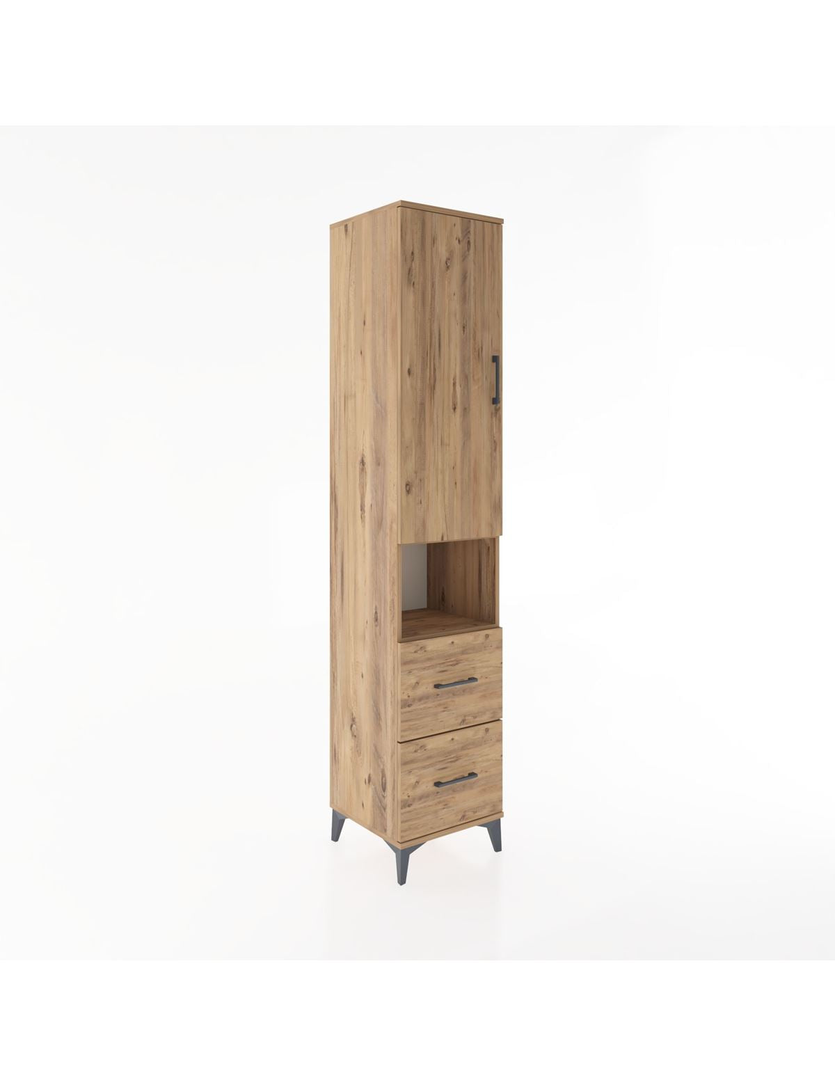 Hyperion Dolap 4 Raflı 2 Çekmeceli Tek Kapaklı 44x44x221 Çam-Çam