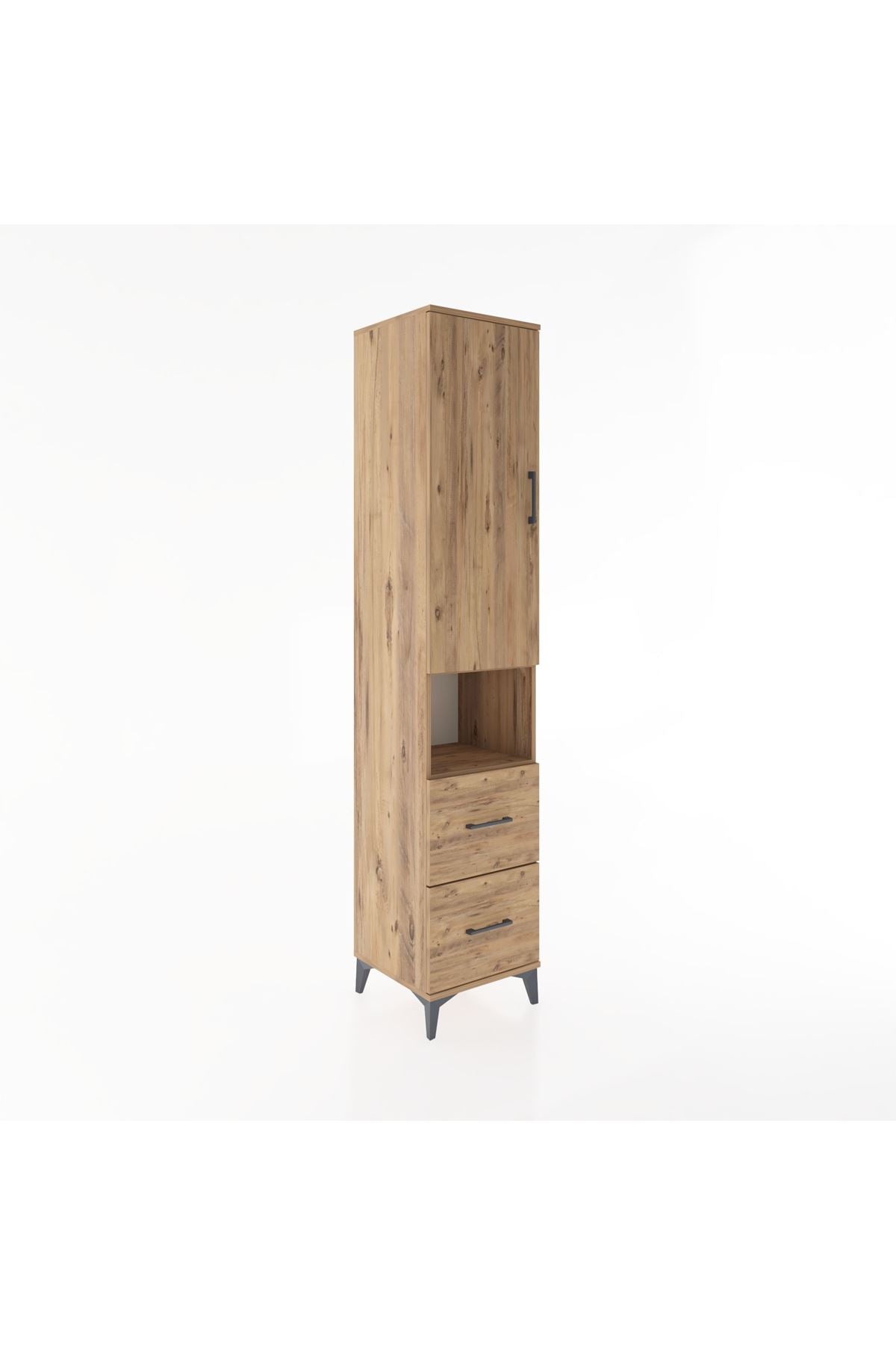 Hyperion Dolap 4 Raflı 2 Çekmeceli Tek Kapaklı 44x44x221 Çam-Çam