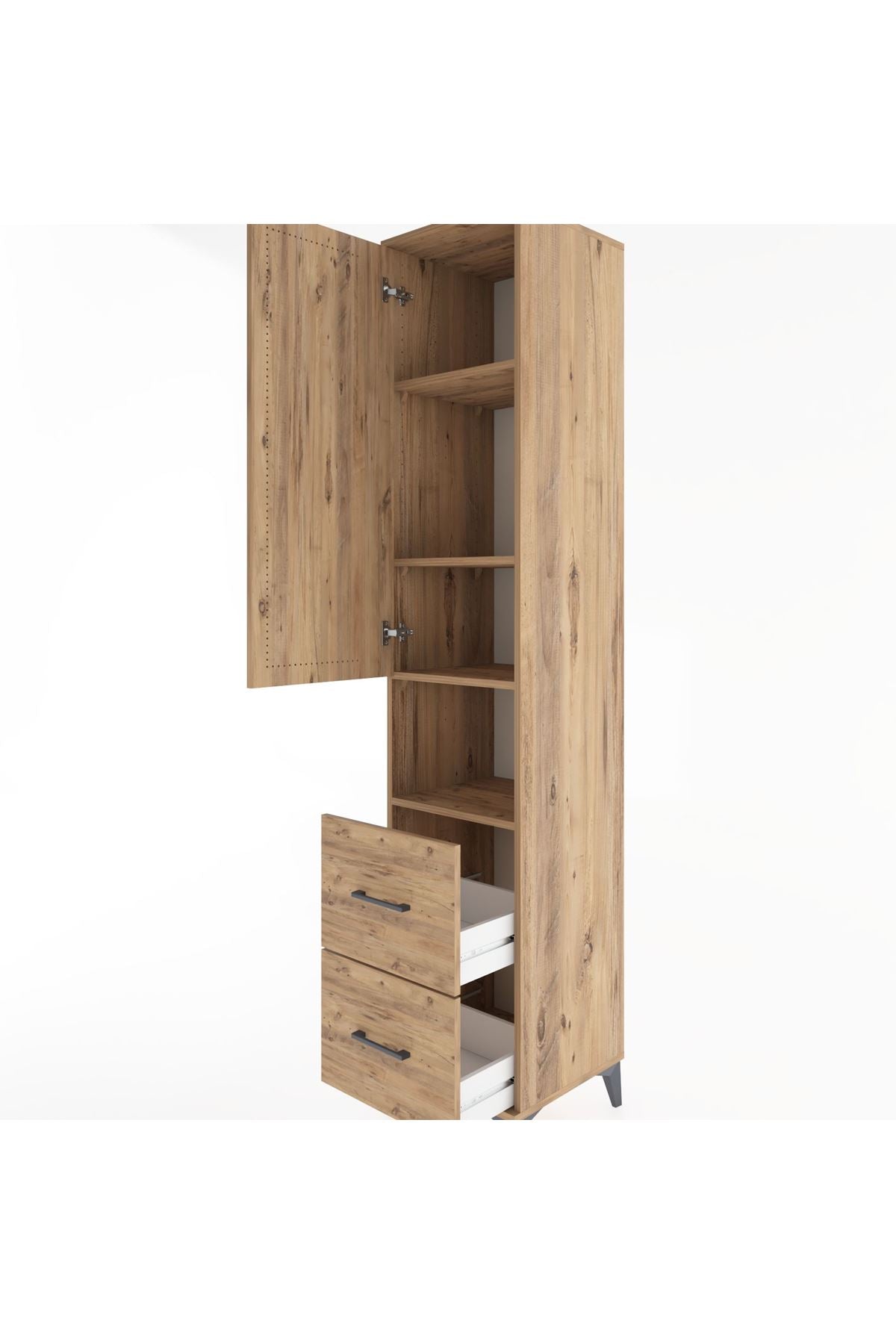 Hyperion Dolap 4 Raflı 2 Çekmeceli Tek Kapaklı 44x44x221 Çam-Çam