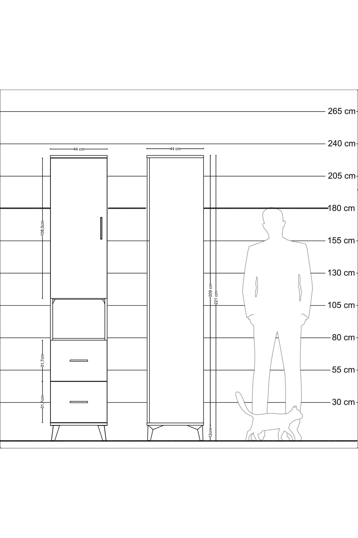 Hyperion Dolap 4 Raflı 2 Çekmeceli Tek Kapaklı 44x44x221 Çam-Çam