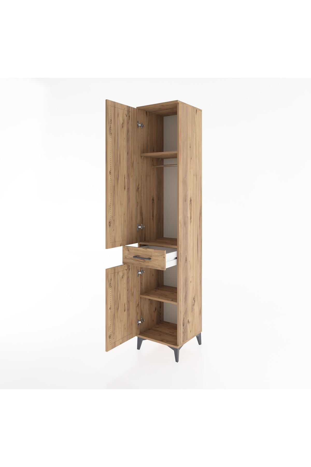 Hyperion Dolap 3 Raflı Tek Çekmeceli Tek Askılı 44x44x221 Çam-Çam