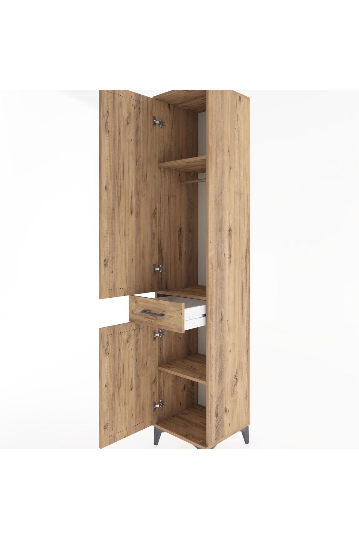 Hyperion Dolap 3 Raflı Tek Çekmeceli Tek Askılı 44x44x221 Çam-Çam