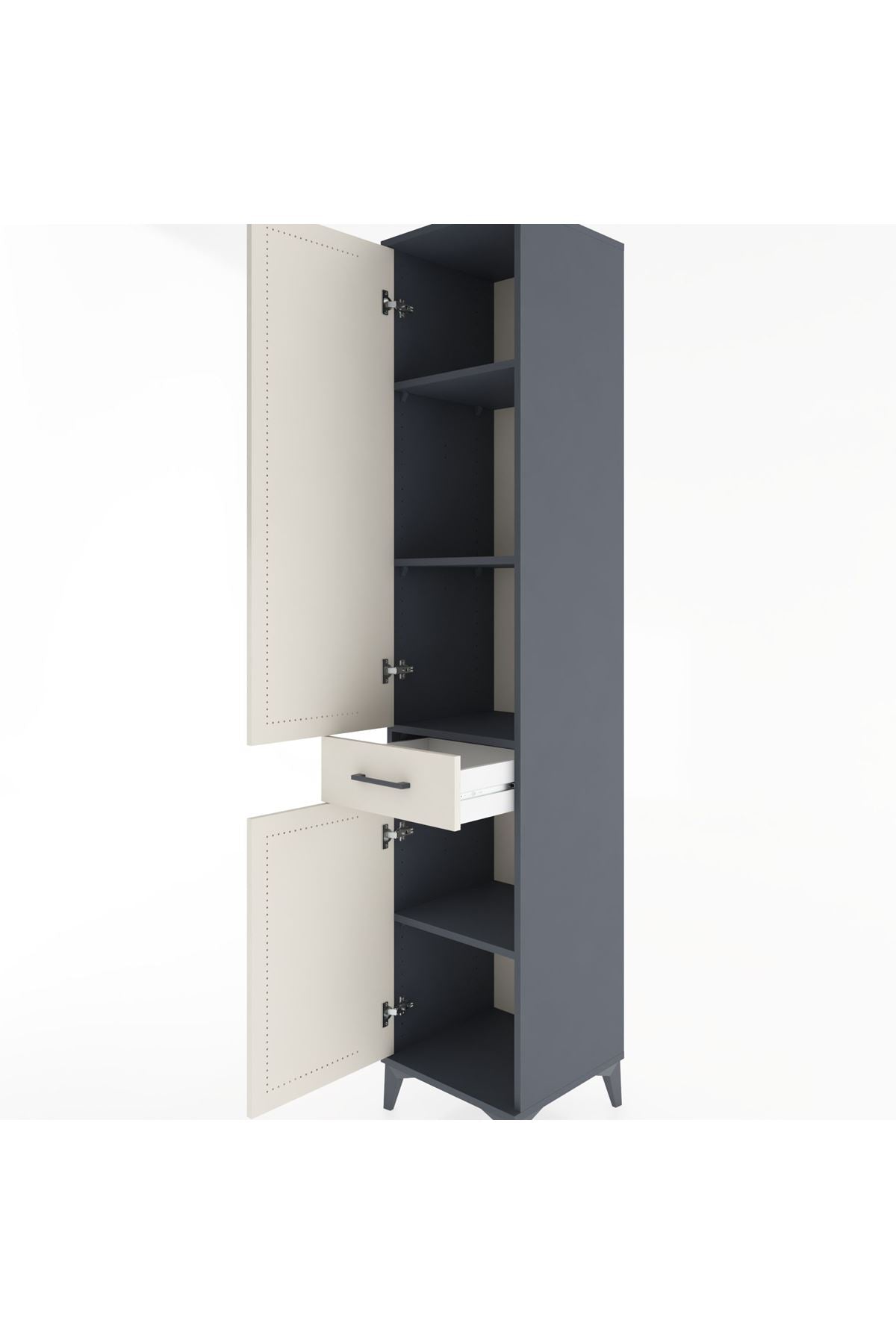 Hyperion Dolap 4 Raflı Tek Çekmeceli 2 Kapaklı 44x44x221 Antrasit-Aytaşı