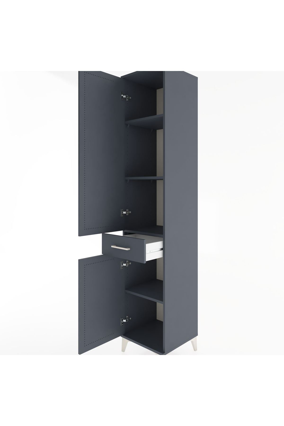 Hyperion Dolap 4 Raflı Tek Çekmeceli 2 Kapaklı 44x44x221 Antrasit-Antrasit