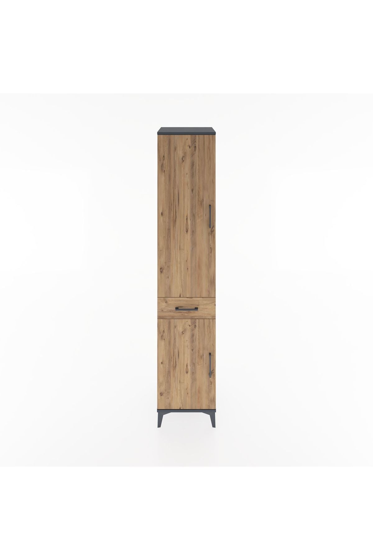 Hyperion Dolap 4 Raflı Tek Çekmeceli 2 Kapaklı 44x44x221 Antrasit-Çam